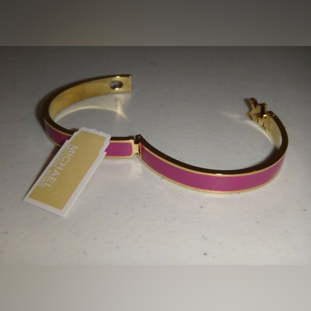 Michael Kors Haute Rose Gold Hot Pink Enamel Bangle Bracelet MKJ7705710 + MK BOX - Picture 7 of 13